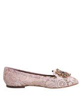 Dolce & Gabbana Pink Taormina Lace Crystals Flats Shoes